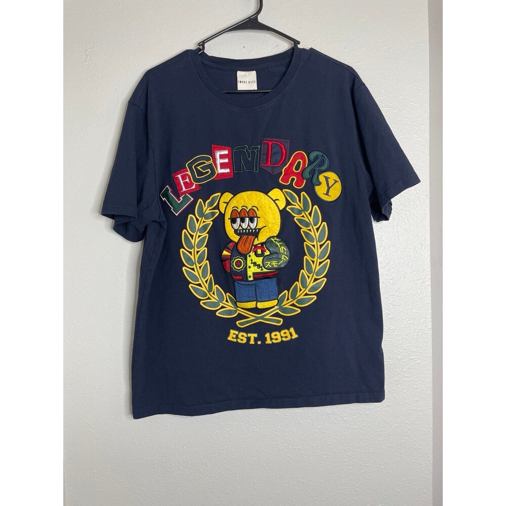 Smoke Rise Legendary Graphic T-Shirt Navy Bear Patch Embroidered Tee Size L